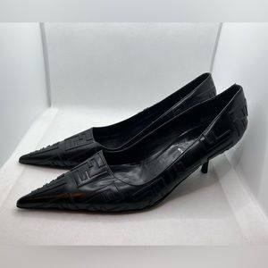 FENDI Monogram Women’s Black Leather Heels Shoes Size 37 Brand New Authentic